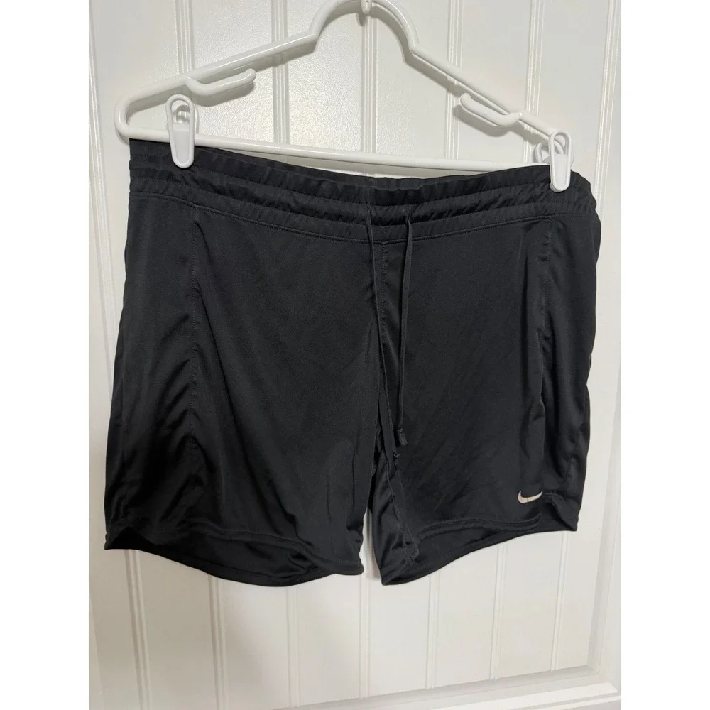 Nike‎ Athletic Shorts Womens Large Black Drawstring Waist Swoosh Logo 5822